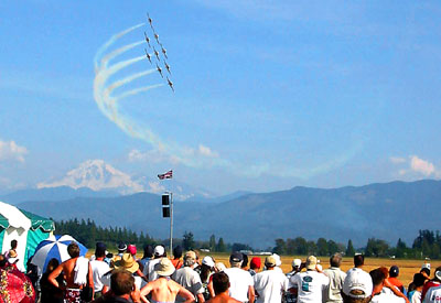 [ The Snowbirds with mountain backdrop ]