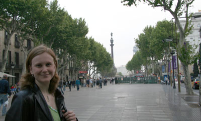[ Emma posing on Las Ramblas ]