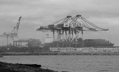 [ Ship unloading in the fog ]
