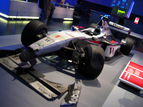 [ Mika Hakkinen's smashed McLaren ]