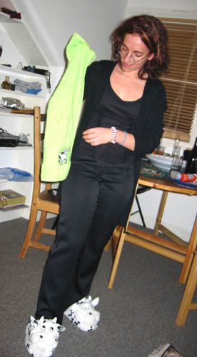 [ Stephanie with cow slippers ]