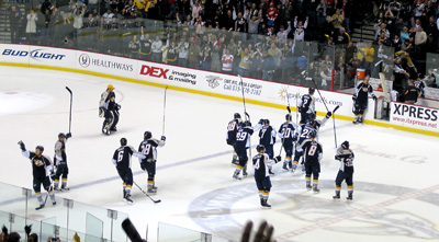 [ Predators acknowledge the fans ]