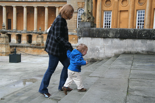 [ Milo runs along the steps ]