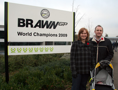 [ Emma, Morgan at the Brawn GP factory ]
